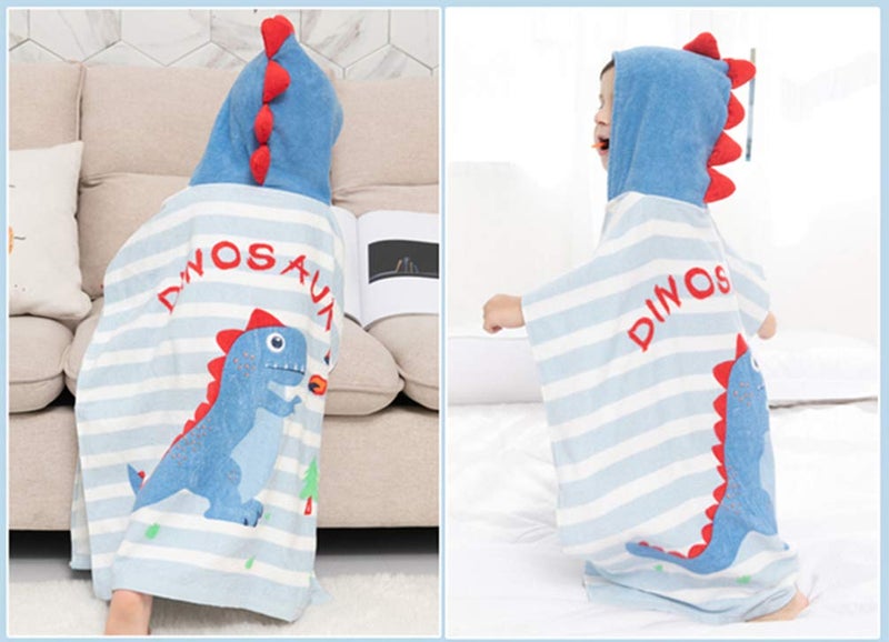 TONWHAR Kids Bath/Pool/Beach Hooded Poncho Towel-Cartoon Animal Pattern Cotton Beach Towel for Baby and Kids (Dinosaur, 1-4 Years/Height:33.4"-43.3") - Image 2